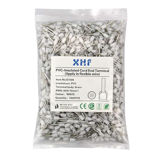 XHF 1000 PCS AWG 20/0.75mm² Wire Ferrules Insulated Copper Crimp Connectors, Crimp Pin Cord End Terminals White
