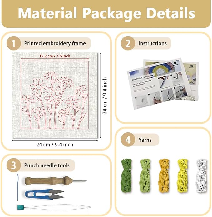 DOODLREAM Daisy Flower DIY Punch Needle Embroidery Kit - Image 2
