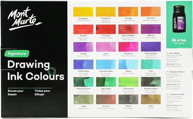 Mont Marte Drawing Ink Colors Signature 24pc x 0.24 US fl.oz, Art Set Includes - Image 7