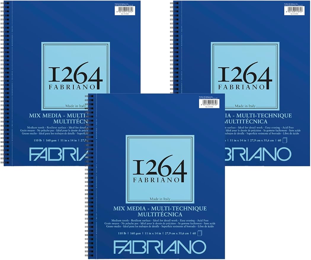 Fabriano 1264 Mixed Media Pad, Spiral Bound, 110 lb. by Fabriano