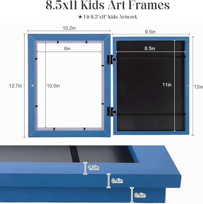 Kids Art Frames, 8.5x11 Front Opening Kids Artwork Frames Changeable, Dark Blue - Image 4
