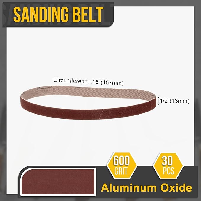1/2 x 18 Inch Sanding Belt, 30 Pcs 600 Grit Knife Sharpener Belts Work Sharpening for Belt Sander Knife Carving Tool Metal Working