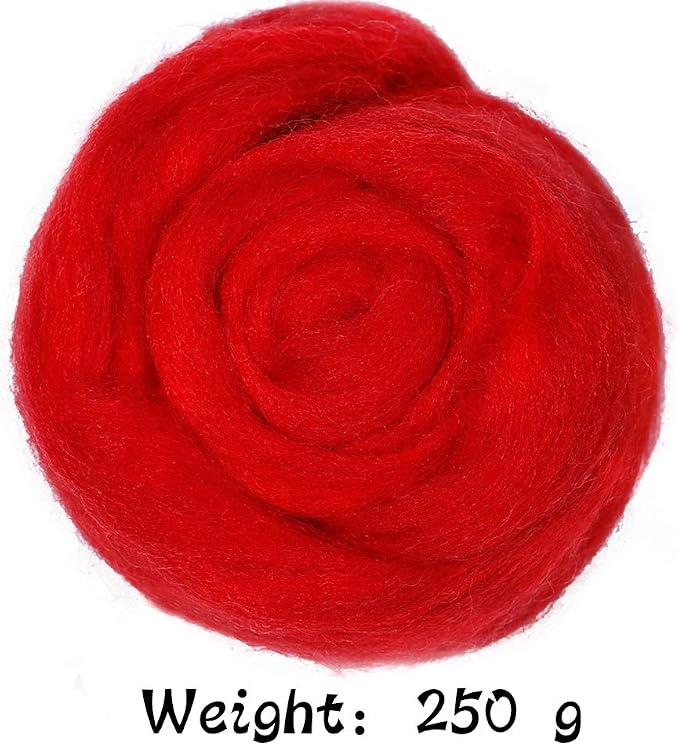 QMNNMA Wool Roving Bulk, 8.82oz Needle Felting Wool-Red | Wool Roving - Image 2