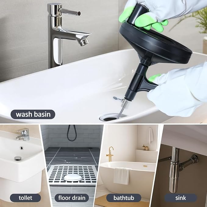 Musbus 25 FT Drain Snake Hair Drain Clog Remover, Plumbing Clogged Cleaner Tools for Toilet/Shower Sink/Bathtub, Gunk Removal Auger Declogger, Bathroom Unclog Plumbers Tool, Bath Tub Unclogger Snakes
