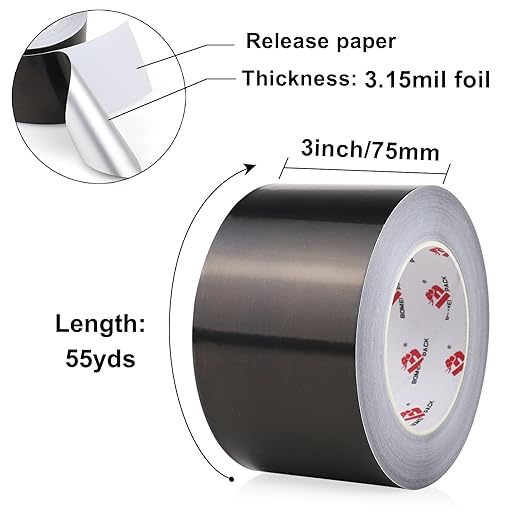 BOMEI PACK Black Aluminum Tape,3 Inch x 55 Yards,Black Foil Tape HVAC Sealing & Patching Hot Cold Air Duct Tape Aluminum Foil Tape for Pipe, Metal Repair, HVAC, Air Ducts, Insulation (3 Inch)