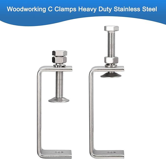 2 Pack 304 Stainless Steel C Clamps with 75mm/2.95" Stable Wide Jaw Opening Tiger Clamp for Woodworking Welding Construction Household Mount
