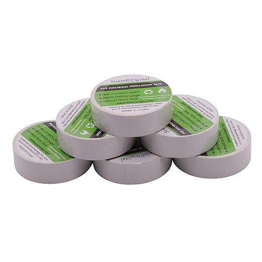 Electrical Tape White 6 Pack 3/4-Inch by 30 Feet, Voltage Level 600V Dustproof, Adhesive for General Home Vehicle Auto Car Power Circuit Wiring White