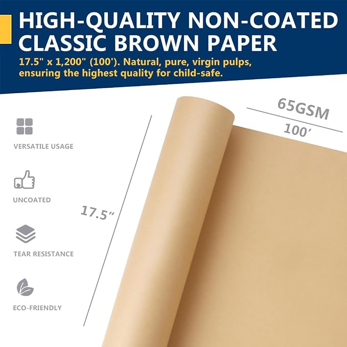 PerkHomy Brown Kraft Paper Roll 17.5" x 1 - Image 4