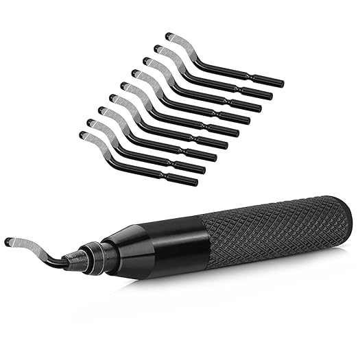 Deburring Tool Set with 10 High-Speed Steel BS1010 Blades – Askwhy Rotary Burr Removal Tool for Metal, Plastic, 3D Prints, PVC Tubes – Efficient Deburrer for Aluminum, Copper, and More (Black)