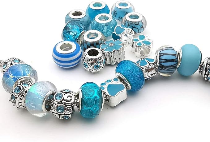 50pcs Assorted Blue Resin Imitation Glass European Large Hole Beads Rhinestone - Image 4