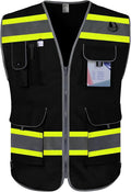 TCCFCCT Safety Vest 9 Pockets High Visibility Reflective Safety Vest for Men Women, Hi Vis Work Vest with Fluorescent Yellow Extend Edge for Workers, Surveyors, Meets ANSI/ISEA, (DB-Black, 3X-Large)