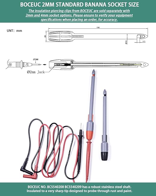 Heavy Duty Wire Piercing Probe, Multimeter Probes Kit for 2mm Standard Pin Tip