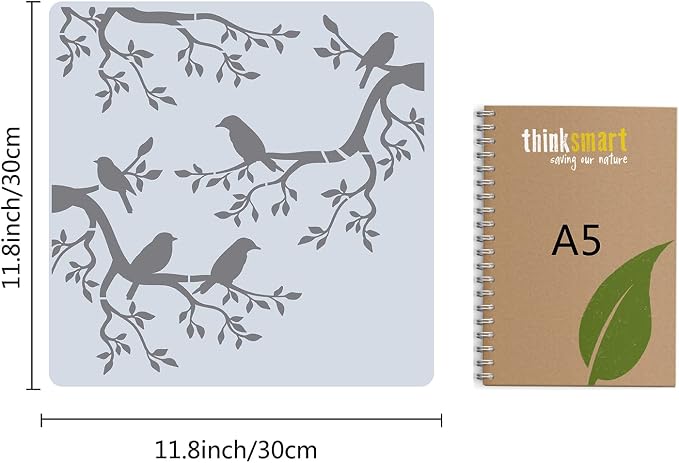 GORGECRAFT Tree Stencil Template Bird Large 11.8x11.8 Inch Reusable Birds on - Image 2