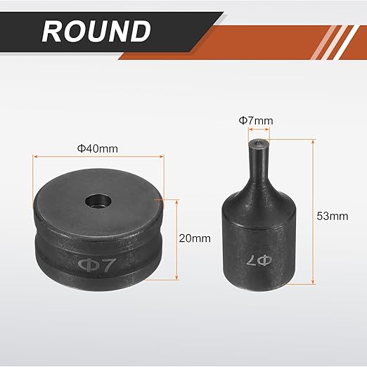 HARFINGTON Hydraulic Hole Punch Die Φ7mm Round Hole 40Cr Steel Electric Punching Kit for CH70 Electric Punching Machine, Black