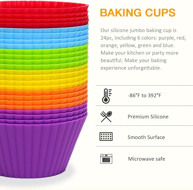 Extra Large Silicone Muffin Cups 24 Pack | Non-stick, - Image 3