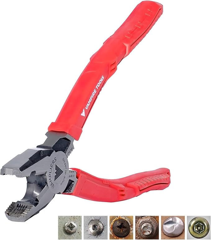 VAMPLIERS 8" Stripped Screw Extractor Linesman Pliers. Made in Japan. Professional Grade Heavy Duty Combination Pliers, Stripped Screw Removal Tool.