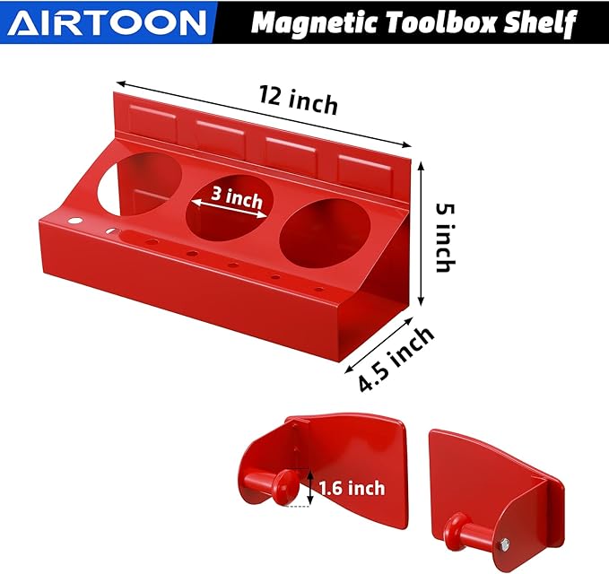 AIRTOON Magnetic Toolbox Tray Set, 4-Piece Magnetic Tool Box Holder, Holds Tools Securely in Place, Powerful Magnetic Tray Set for Shop or Garage, Red