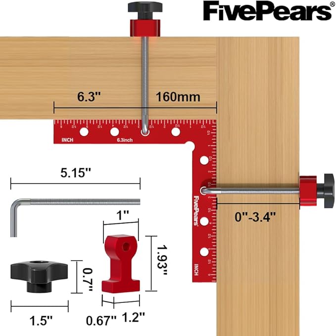 Fivepears 4 Pack 90 degree positioning square clamps set for woodworking, 6.3" x 6.3"(16 x 16cm) aluminum precision right angle corner clamp for square picture frame tool box cabinet drawer and wood