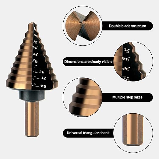 XDENDP Step Drill Bit, 5PCS Step Drill Bit for Metal, HSS Titanium High Speed Steel Step Bit, Step Bits for Metal, Total 50 Sizes with Storage Case, for DIY Lovers Drilling Metal Wood Aluminum Plastic