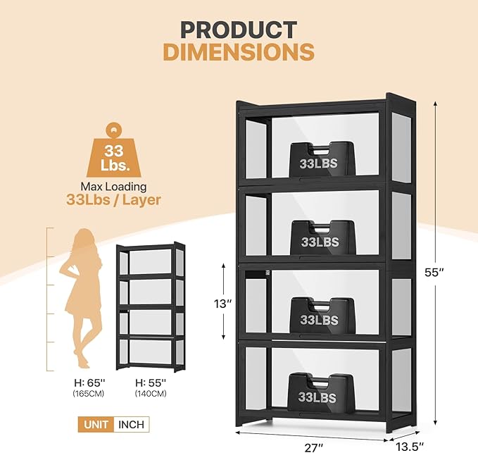 Magshion Display Cabinet with Flip-Up Doors, Balck | Full 4-Side Clear Acrylic - Image 2
