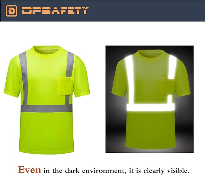 High Visibility Shirts Quick Dry Safety T Shirts with Reflective Strips and Pocket Short Sleeve Mesh Hi Vis Construction Work Class 2 Shirt for Men/Women Lime,XL