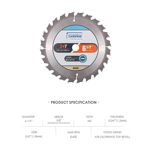 Luckyway 3-Pack 6-1/2 Inch 24T Framing with 5/8 Inch Arbor TCT Circular Saw Blade for Cutting Wood