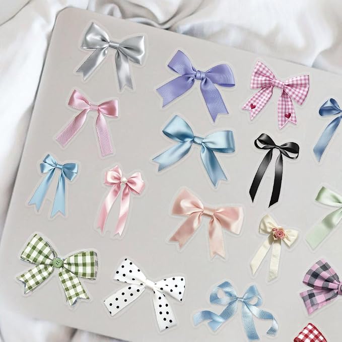 50pcs Transparent Colorful Bow Sticker, Vinyl Waterproof Cute Aesthetic Bows - Image 5