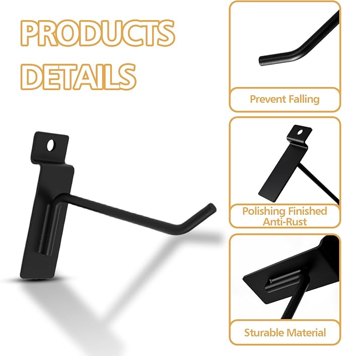 Slatwall Hooks Assortment Kit, 30 Pcs 4" Black Metal Display Hooks for Slat Wall Panels, Garage Storage, Pegboard, Gridwall, Retail Store Organization Accessories