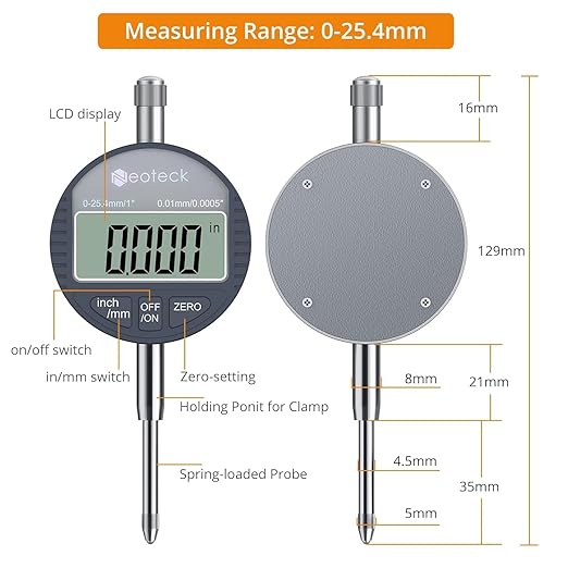 Neoteck Digital Dial Indicator Gauge and Magnetic Base Set with Storage Case 0-1 inch/ 25.4mm, 0.0005inch/0.01mm Inch/Metric Conversion Measuring Tool for 3D Printer Lathe Workshop Woodworking-Silver