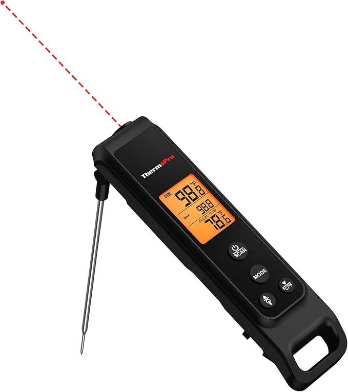 ThermoPro TP420 2-in-1 Instant Read Thermometer for Cooking, Infrared Thermometer Cooking Thermometer with Meat Probe, Non-Contact Laser Meat Thermometer for Griddle Grill Pizza Oven HVAC Pool, Black
