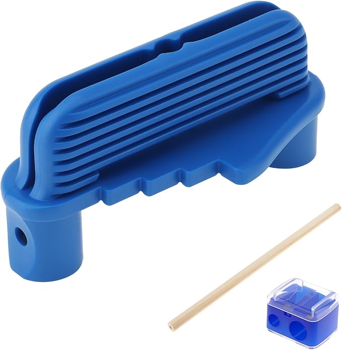 Center Scriber, Multifunction Magnetic Center Finder Tool, Woodworking Offset Marking Gauge for Carpentry with Hexagonal Pencil, Pencil Sharpener, Magnetic Scriber (Blue)