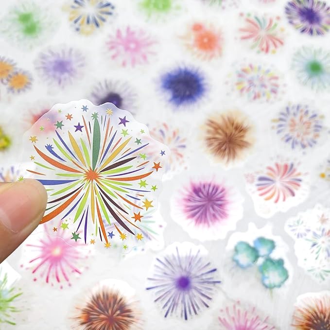 50 Pcs Fireworks Scrapbook Stickers – Waterproof Clear Aesthetic Stickers - Image 3