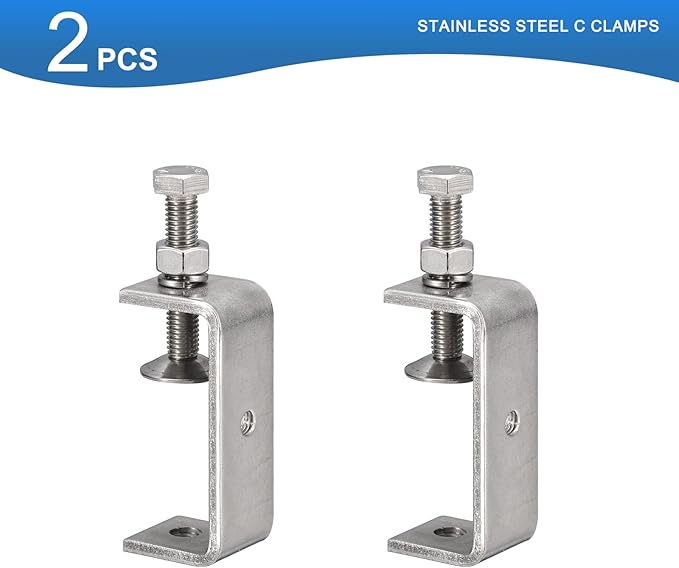 2 Pack 304 Stainless Steel C Clamps with 65mm/2.56" Stable Wide Jaw Opening Tiger Clamp for Woodworking Welding Construction Household Mount
