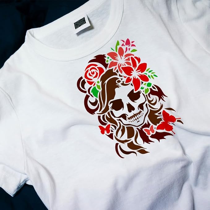 1pc Skull Lady with Flowers on Head Journal Stencil - Image 5