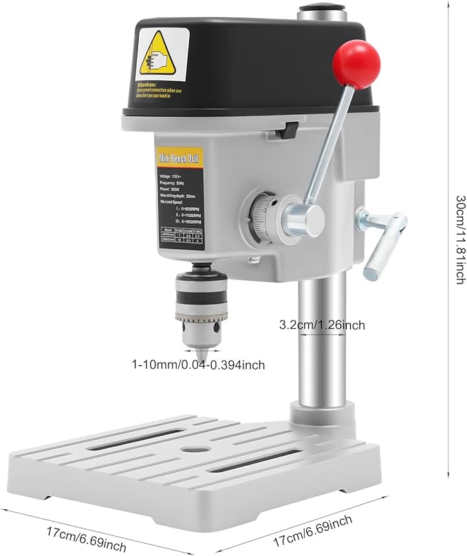 340W Bench Drill Press 3 Adjustable Speed Tabletop Drilling Machine Mini Precision Benchtop for Metal Wooden Jewelry DIY and Crafts Projects