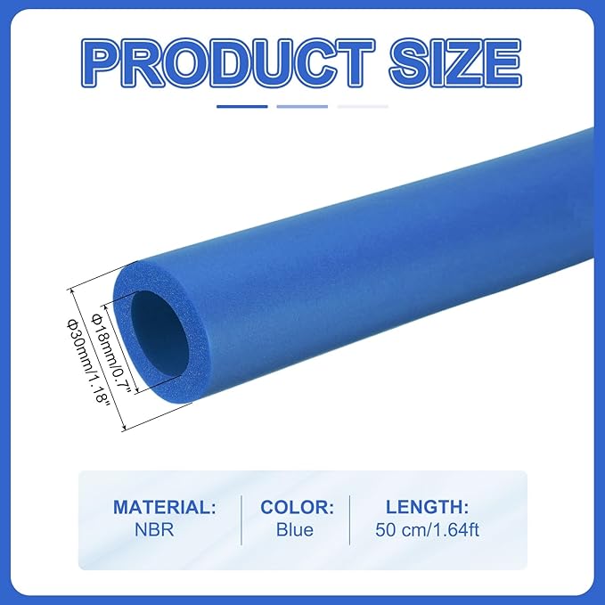 uxcell Pipe Insulation Tube Foam, 11/16" ID x 1/4" Thick x 1.64ft Foam Pipe Cover Non-Slip Hollow Tubing Guitar Air Conditioner Stand Fitness Equipment Handles, Blue