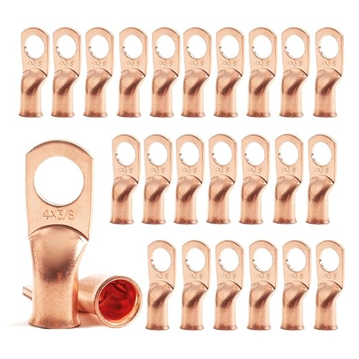 25Pcs 4 AWG 3/8 Heavy Duty Battery Cable Ends 4 Gauge Wire Connectors 4 Gauge Battery Cable Lugs Wire Lugs Ring Terminals Bare Copper Eyelets Tubular Ring Terminal Connectors
