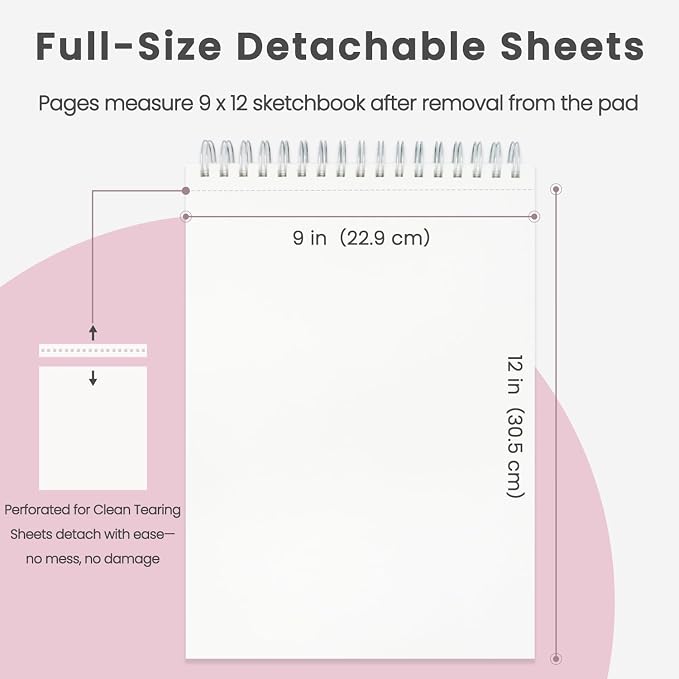 9"x12" Sketchbook Pink, 1 Pack-100 Sheets Cute Sketchbook - Image 2