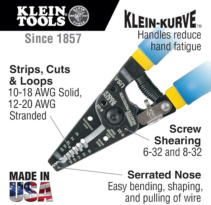 Klein Tools 11055EP Wire Cutter and Stripper, Made in USA, Stranded and Solid - Image 2