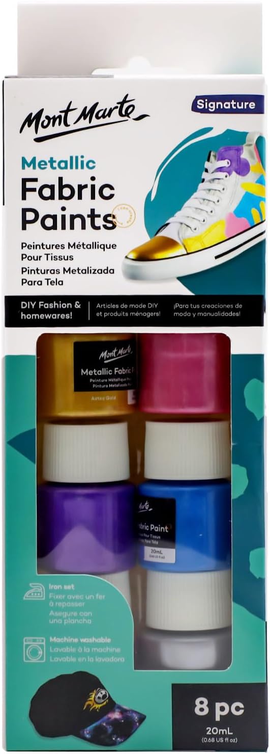 Mont Marte Permanent Fabric Paint Set 8 x 20ml Metallic Colours - Image 7