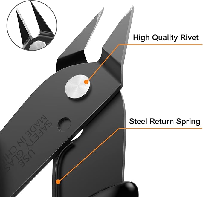 BOENFU BF-170 Precision Wire Cutter Jewelry Zip Tie Cutters Flush Cutters Nippers Small Side Cutting Pliers for 3d Print, Plastic Models, Jewelry, Electronics, Black, 1 Pack