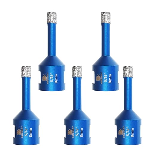 5/16 Inch Diamond Core Drill Bit for Porcelain Tile Ceramic Marble Granite Drilling,BRSCHNITT 5pcs Vacuum Brazed Diamond Hole Saw with 5/8-11 Thread (8mm 5pcs)