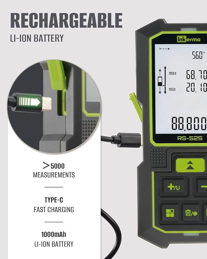 Dual Laser Measurement Tool, 525Ft/160M Bilateral Laser Distance Meter, Rechargeable Laser Measure with Ft/in/M Multiple Units, Angle Sensor, Pythagorean Mode, Area and Volume