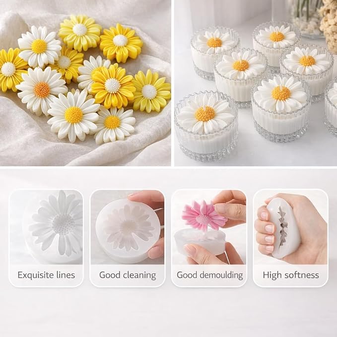 4 PCS Daisy Flower Silicone Mold Set, Small Flower Candle Molds - Image 4