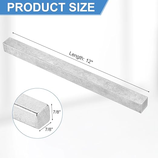 uxcell Square Steel Key Stock 7/8" x 7/8" x 12" Cold-Drawn 45# Steel Bars Precision Key Stock for Gearbox Coupling, Silver Tone