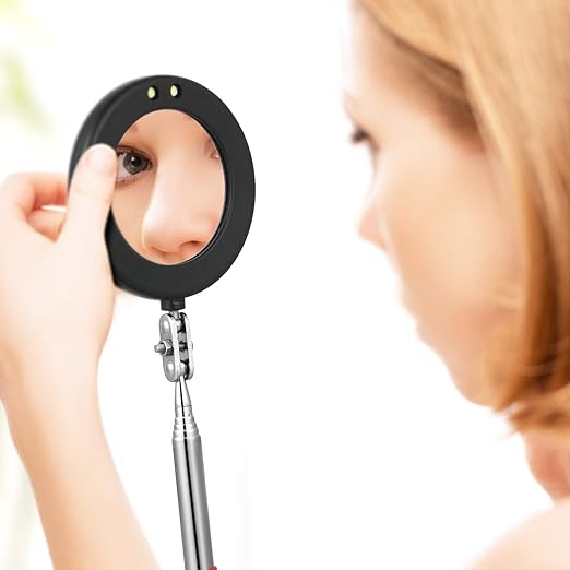 Tatuo 2 Pieces LED Mirror Inspection Telescoping Round Square Mirror Inspection Tool for Check The Condition of Vehicle, Observe The Eyelashes, Mouth and Other Small Parts