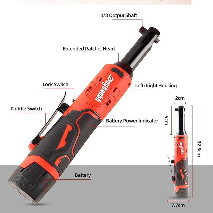 dogtooth Extended Cordless Electric Ratchet Wrench Set,40 Ft-lbs, 300 RPM, Brushless, Variable Speed Trigger, 3/8" 16.8V Power Ratchet Tool Kit With 1 * 1500mAh Lithium-Ion Battery And Charger
