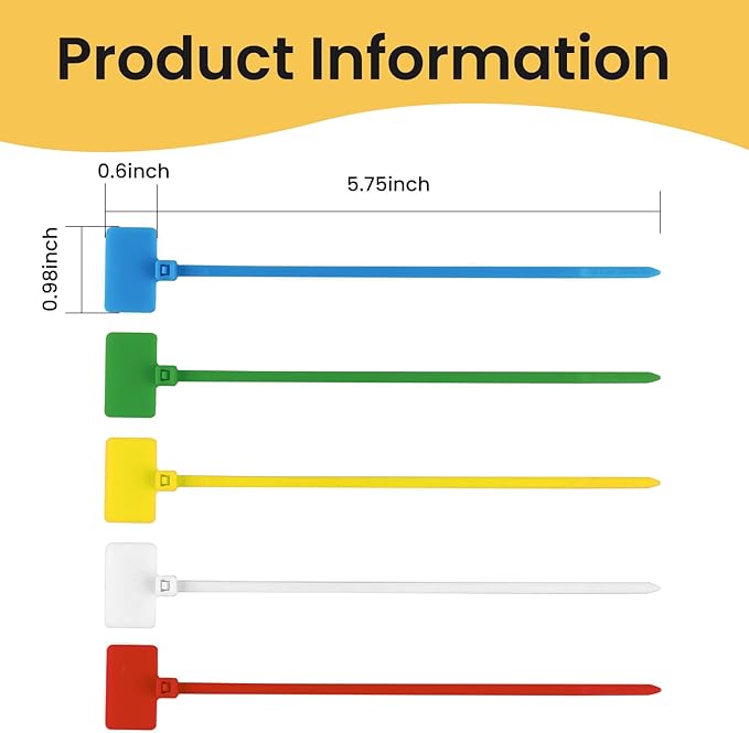 Cable Marker Tie Tags, 104Pcs Self-Locking Zip Tags Write on Label, Nylon Wire Label Multicolor Network Marking for Home Office-5 Colors/6Inch