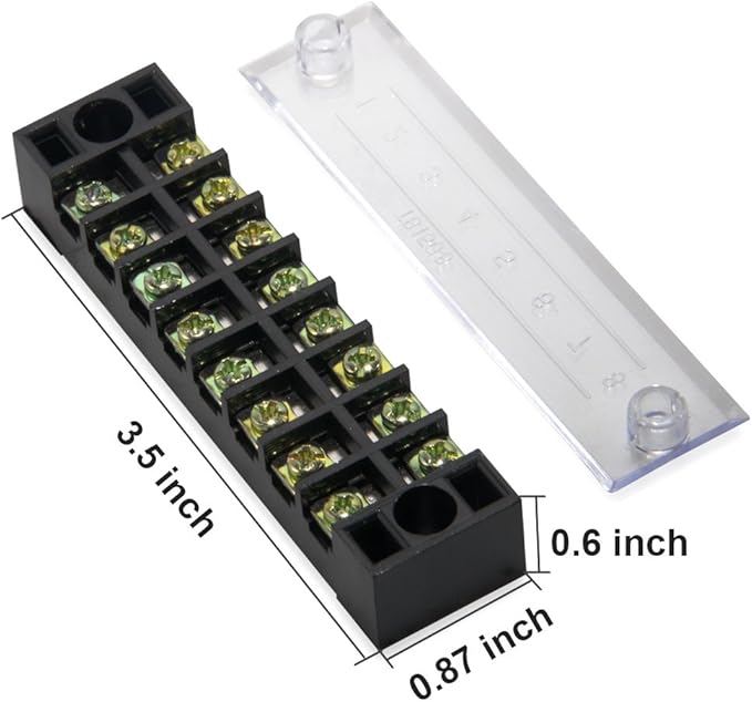 MILAPEAK Terminal Block and Strip - 12pcs (6 Sets) 8 Positions Dual Row 600V 15A Screw Terminal Strip Blocks with Cover + 400V 15A 8 Positions Pre-Insulated Terminals Barrier Strip (Black & Red)
