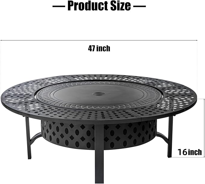 OutVue 47 Inch Fire Pit with 2 Grills, Wood Burning Fire Pits - Image 6